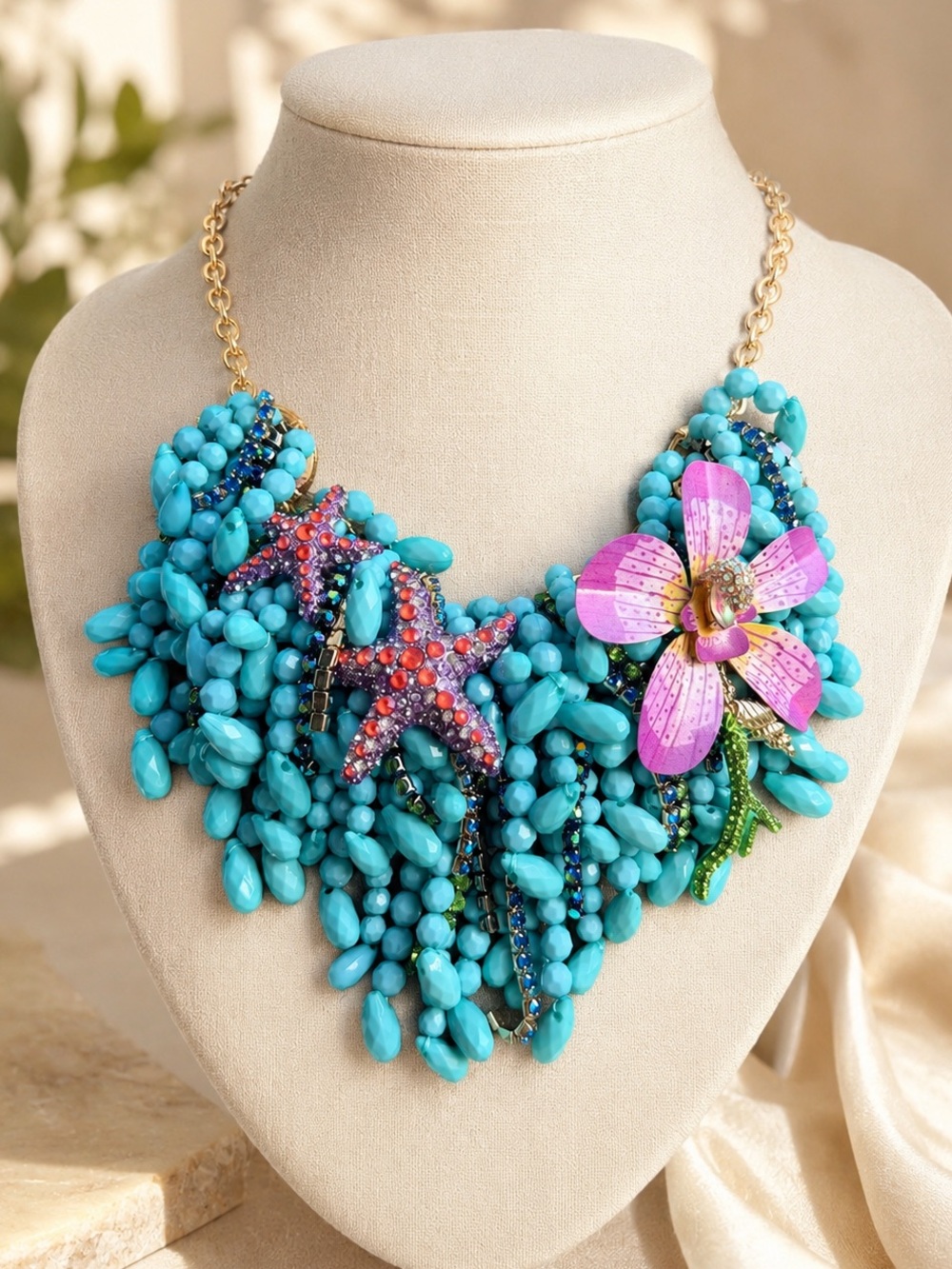 Betsey Johnson Statement Turquoise Beaded Necklace Mermaid Jewels